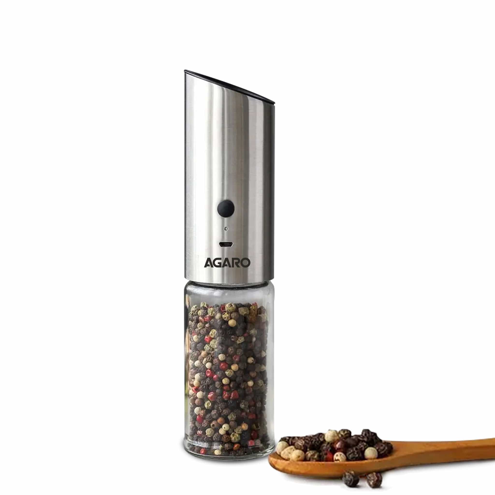 Stellagro Electric Salt And Pepper Grinder Set - Stainless Steel, Adjustable Coarseness, LED Light