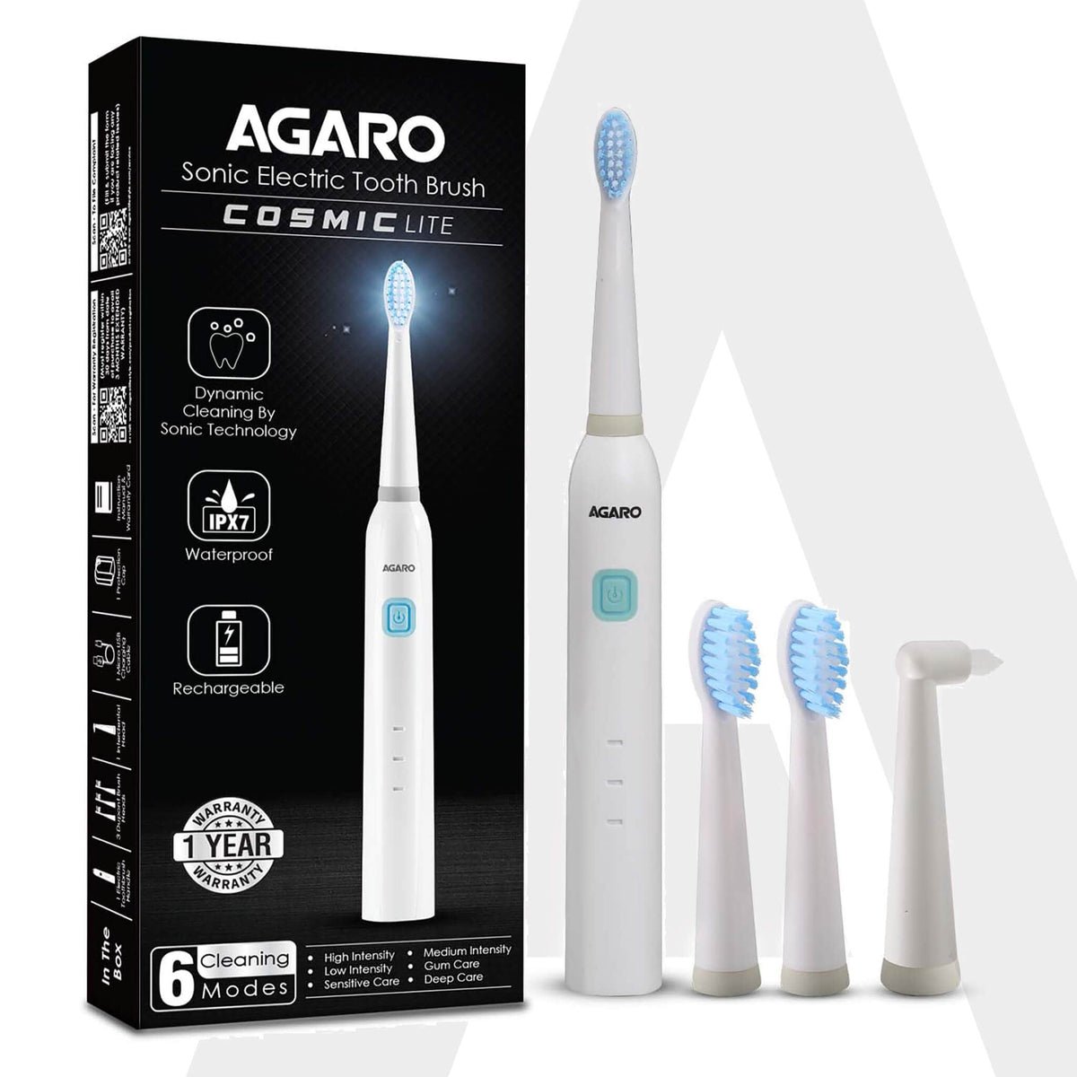 COSMIC Lite Sonic Electric Toothbrush For Adults With 6 Modes, 3 Brush Heads