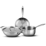 Regency Triply Cookware Set of 3, 24 cm Kadai with Stainless Steel Lid, 22 cm Frying Pan & 16 cm Saucepan