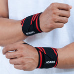 Wrist Support with Thumb Loop Straps, for Gym, Fitness & Weightlifting, Made of Velcro & Elastic Band, for Men & Women, Set of 2, Universal Size ( Black & Red )