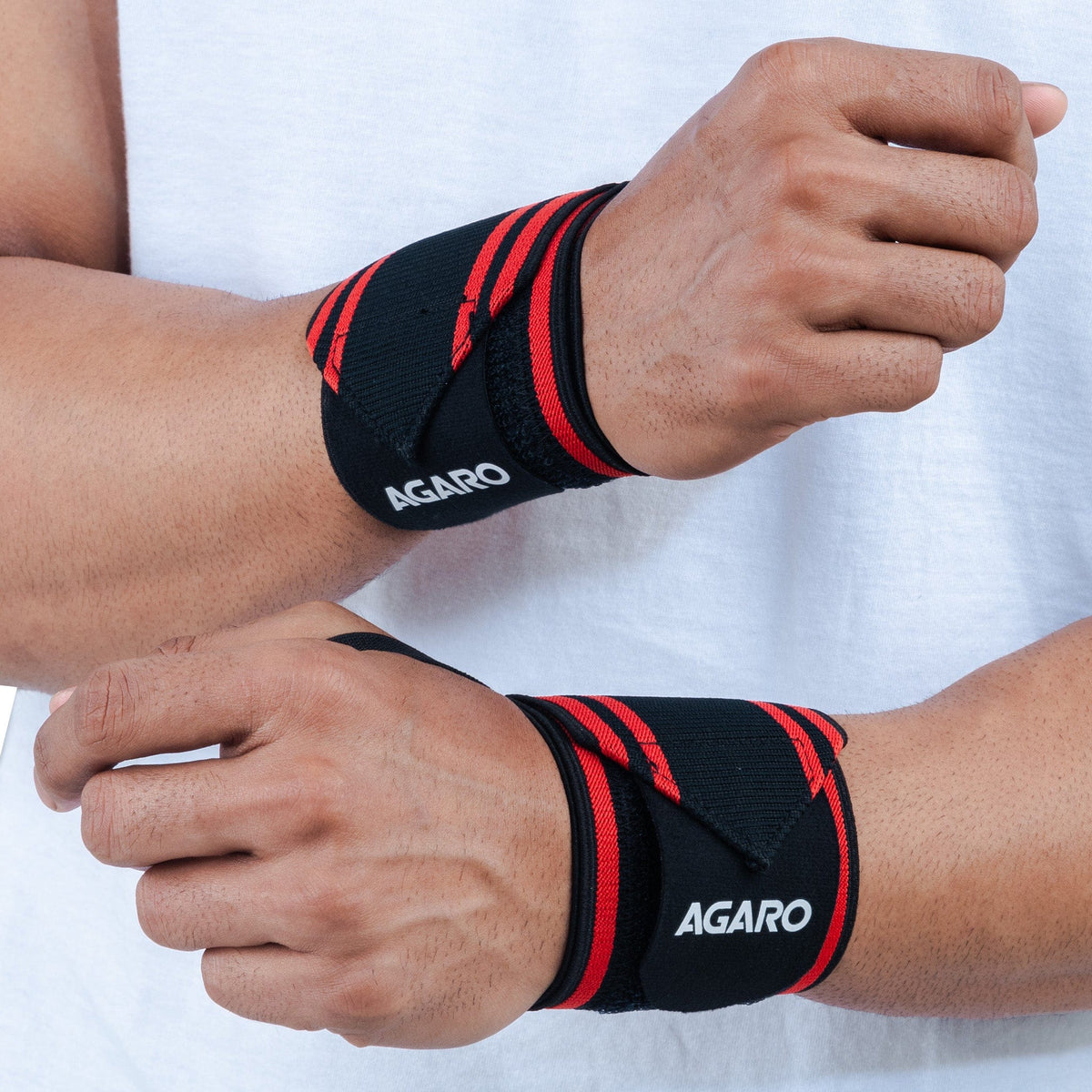 Wrist Support with Thumb Loop Straps, for Gym, Fitness & Weightlifting, Made of Velcro & Elastic Band, for Men & Women, Set of 2, Universal Size ( Black & Red )