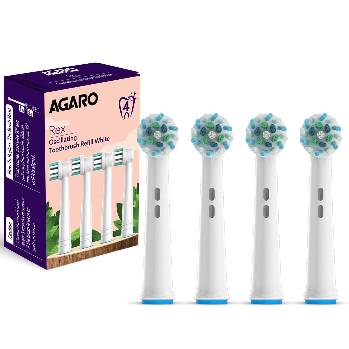 Rex Oscillating Toothbrush Refill Heads, Soft Bristles, Pack of 4