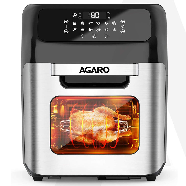 AGARO Regency Air Fryer For Home, 12L, Family Rotisserie Oven, 1800W, 9 Preset Menu, Electric Air Fryer Toaster Oven, Digital Display, Bake, Roast, Toast, Defrost, Silver