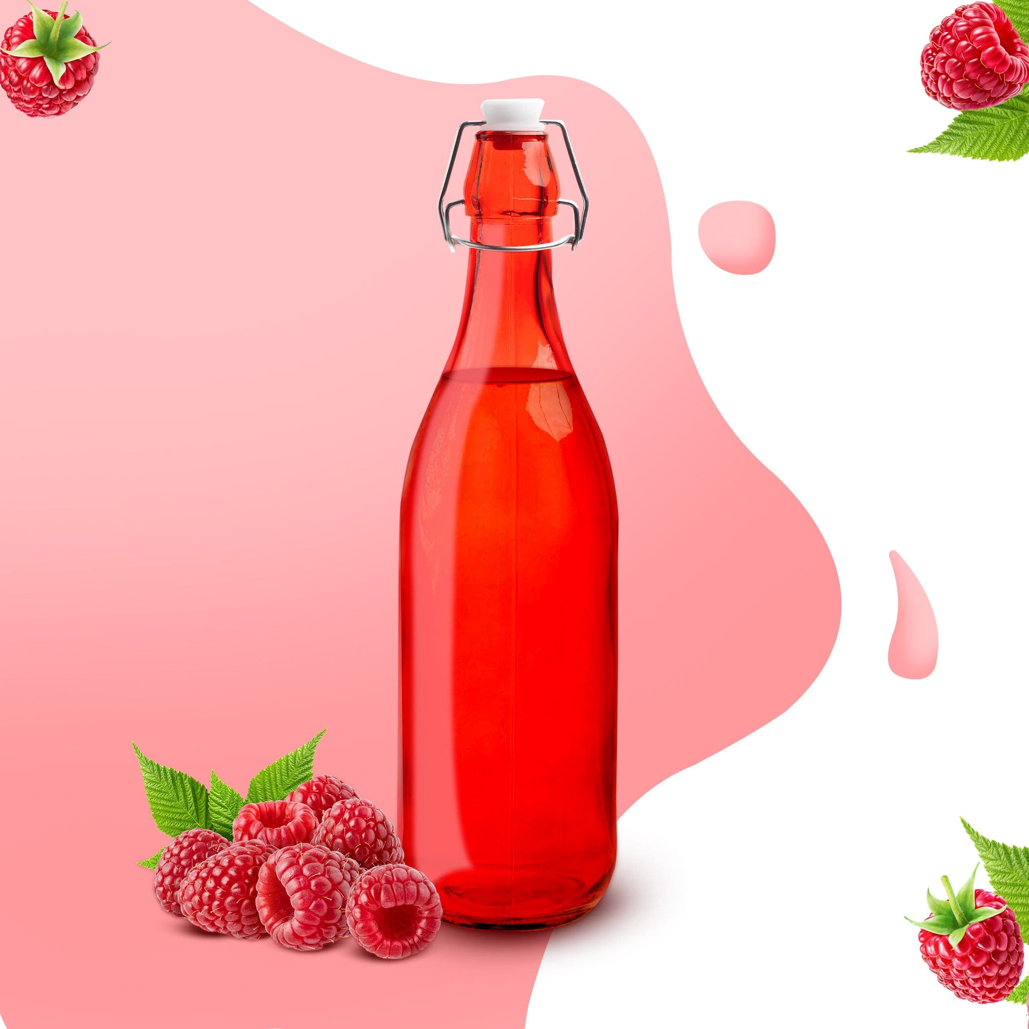 Elegant Flip Top Glass Bottle 1L Red, 1000ml, Freezer Safe & Leakproof Flip Cap, Red Colour & Stylish