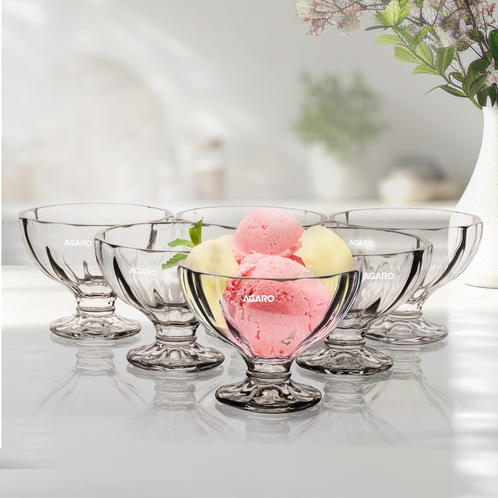 Glass Elegant Ice Cream Bowl 140ml Set of 6, Ice Cream Bowl, Dessert Cup for Sundae, Sweets, Snacks, Fruit, Pudding, Nuts Or Dip, Serving Bowls, Tableware Set, Transparent