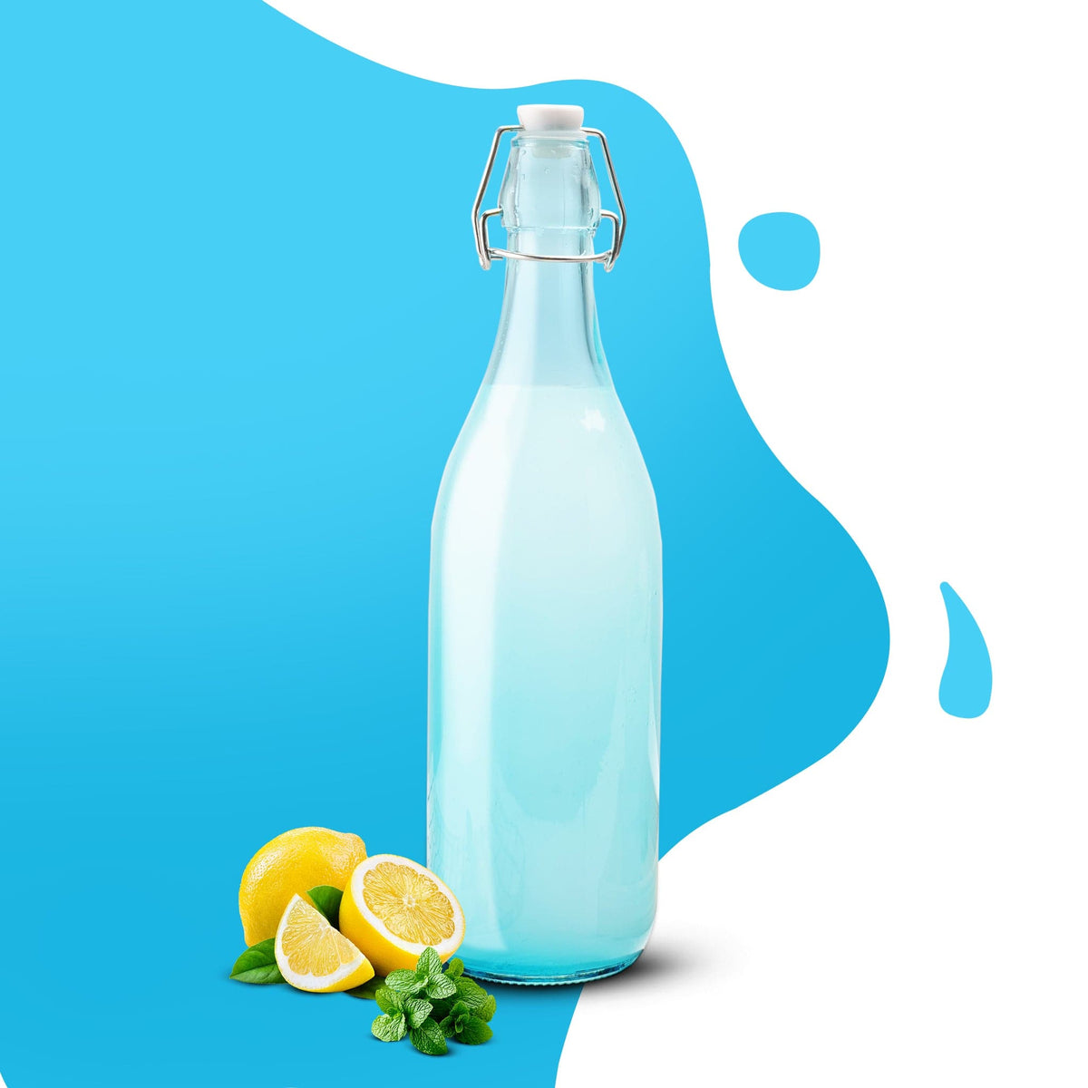Elegant Flip Top Glass Bottle 1L Blue, 1000ml, Freezer Safe & Leakproof Flip Cap, Blue Colour & Stylish