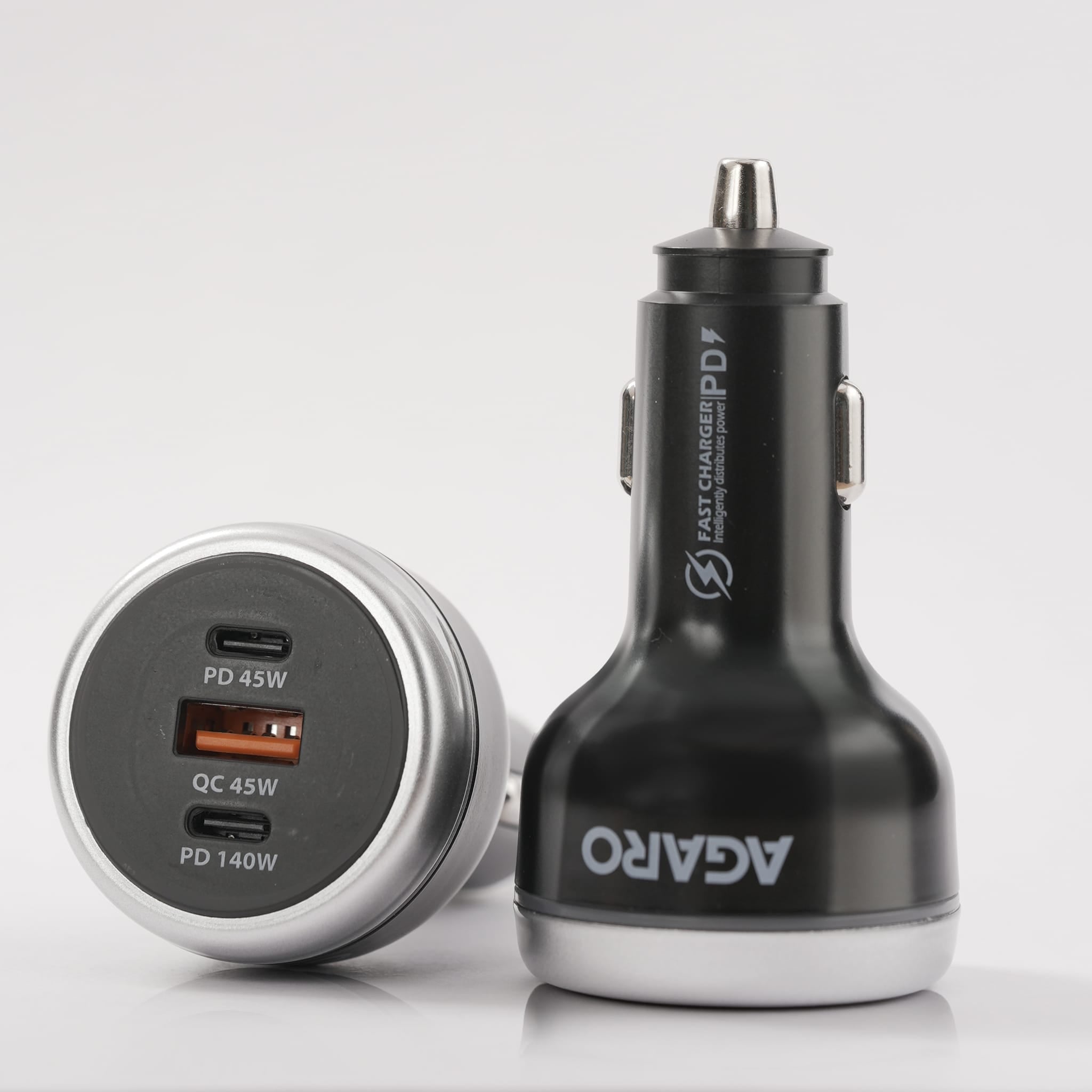Flash Car Charger, 230W, 3 Ports Fast Car Charger, Dual Type-C PD 140W + 45W, USB-A Post 45W, Supports Super-Fast Charging, for Smartphones, iPhones, Tablets, Earbuds & More – Black