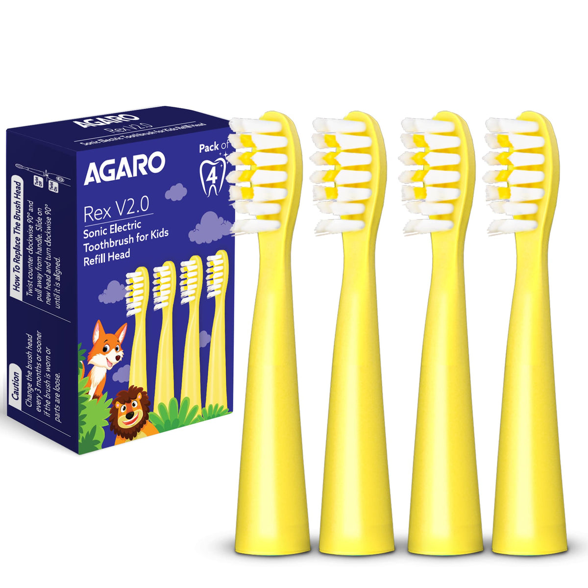 AGARO Rex V2.0 Kids Sonic Toothbrush Refill Heads Pack of 4