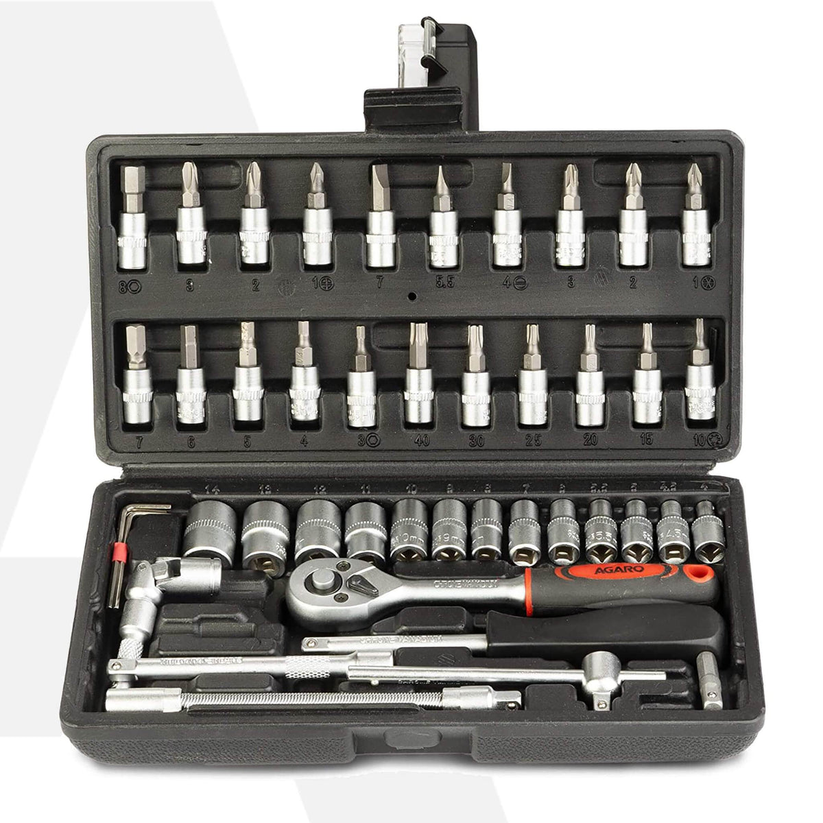 46pcs Professional 1/4'' Square Drive Metric Socket Set, Black