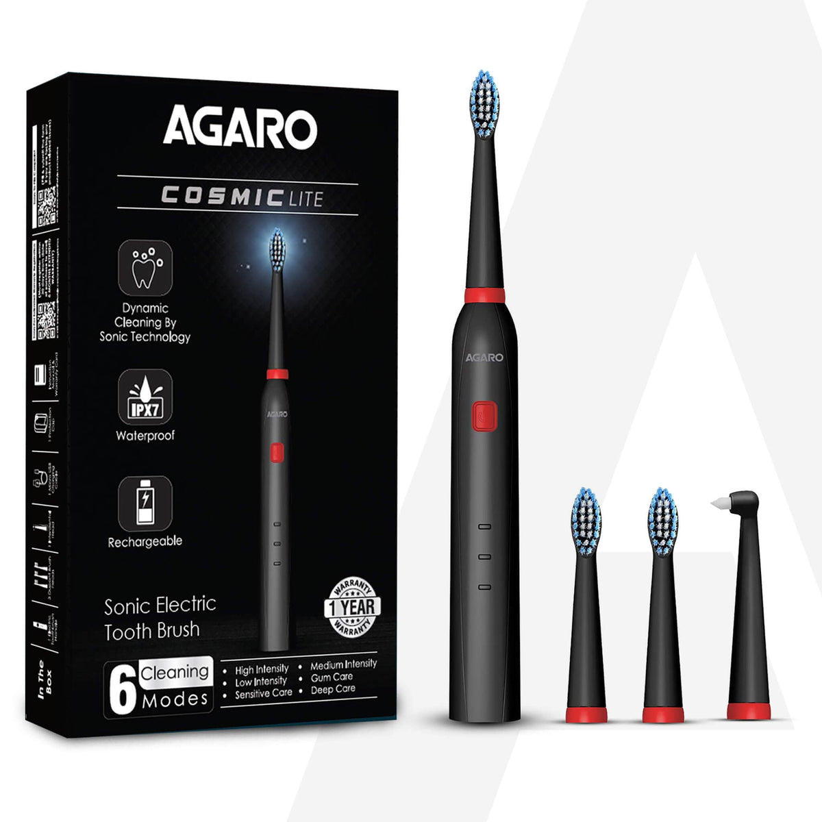COSMIC Lite Sonic Electric Toothbrush For Adults With 6 Modes, 3 Brush Heads