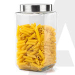 Elegant Glass Jar 2250 ml, Square Shaped, Steel Lid, Storage Glass Container, Transparent, Kitchen Organiser, Multipurpose Jar