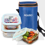 Elite Lunch Box, Set  of 3 With Lunch Bag, Square Shaped, Borosilicate Glass, Leakproof & Airtight Locking Lids, Microwave & Freezer Safe,  Office Lunch Box Set, Transparent, Set of 3 ƒ?? 320ml+320ml +320ml