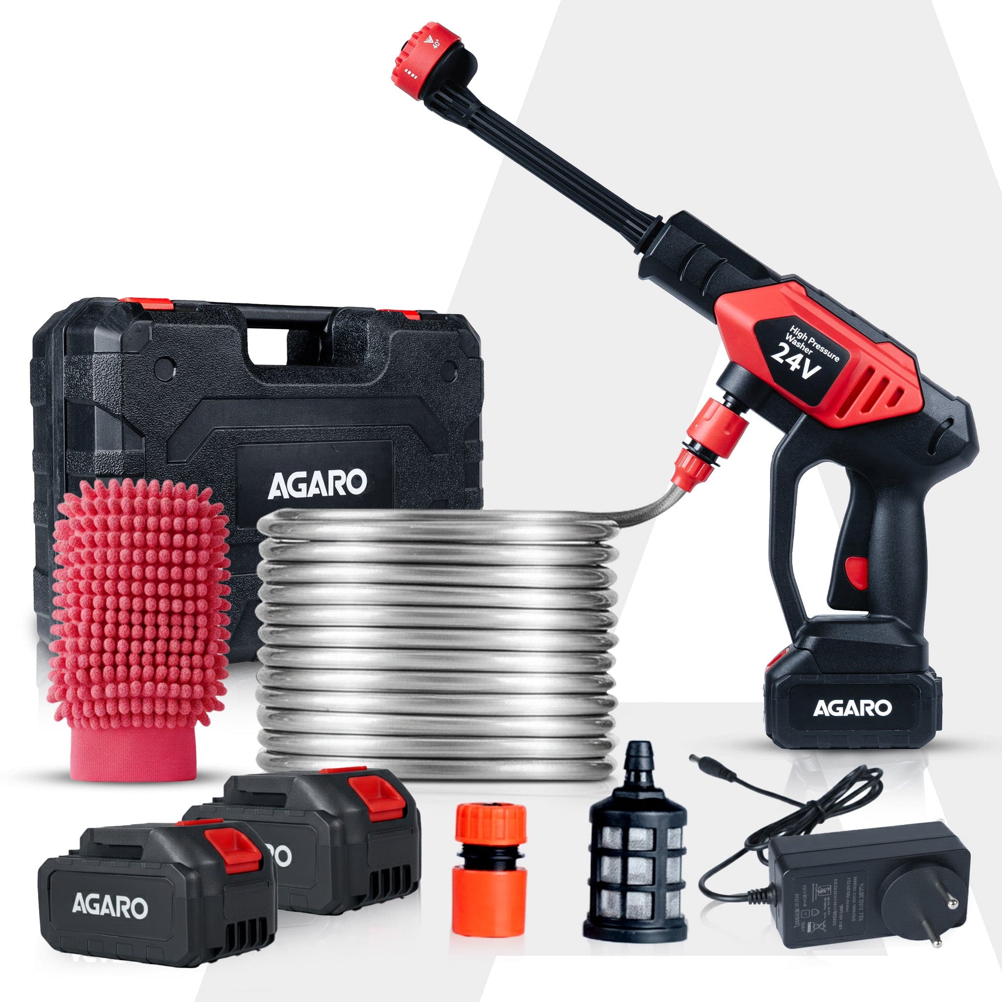 Marvel Cordless High Pressure Washer Gun | 24V Rechargeable Battery (2 x 1500mAh) | 110–240V | 10 Bar | 6-in-1 Adjustable Nozzle | 5M Hose Pipe | Car & Bike Wash | Premium Build with Cloth