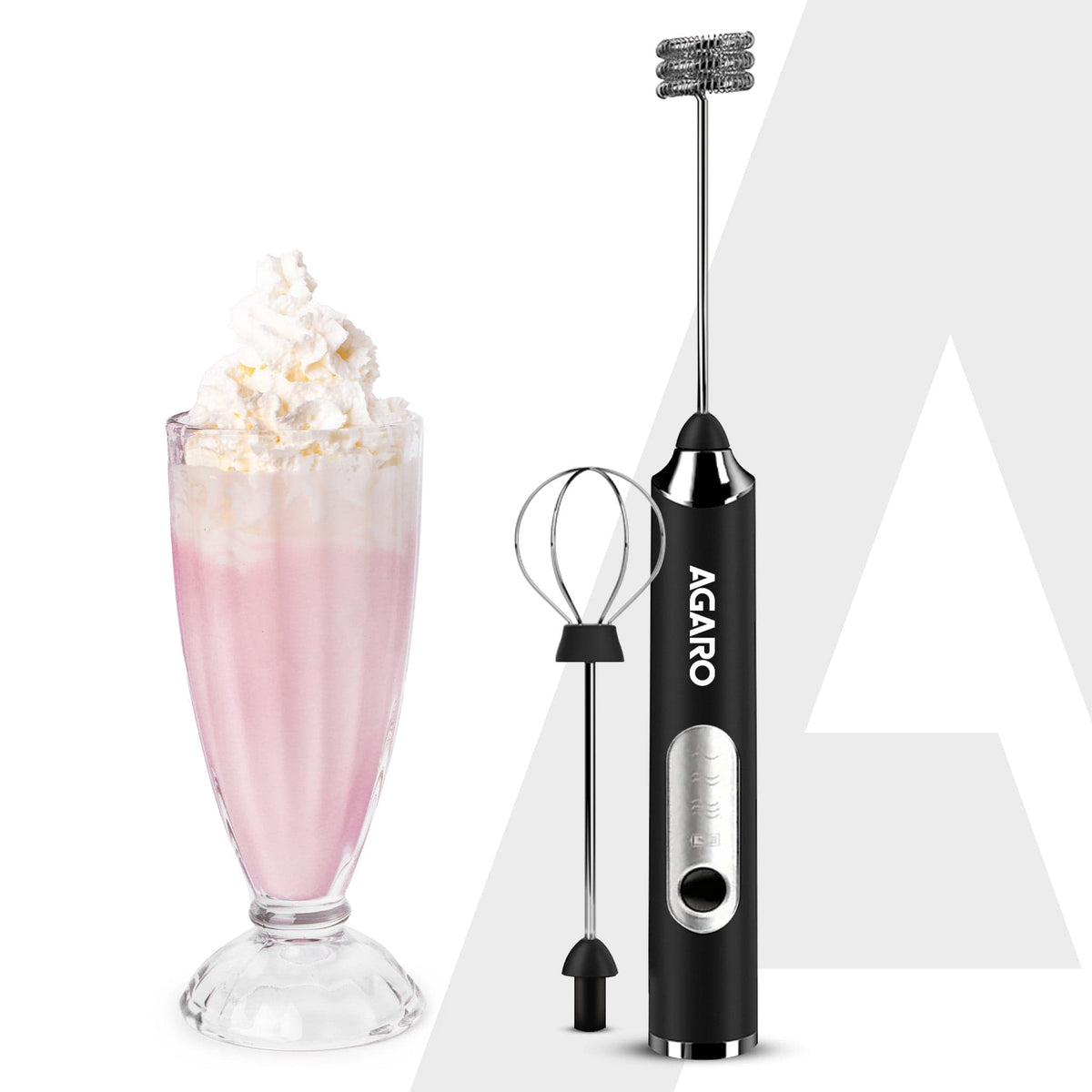 Royal Milk Frother, 3-Speed Electric Frother for Coffee with Whisk and Frother, Frother Mixer, Stand-up Design, for Cream (Whisk Milk frother), Rechargeable, Stainless Steel
