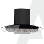 AGARO Grand Kitchen Chimney 90 cm 1200 m3/hr Auto-Clean curved glass Kitchen Hood, SS Baffle Filter, Touch and Motion Sensor Control and Digital Display, Black