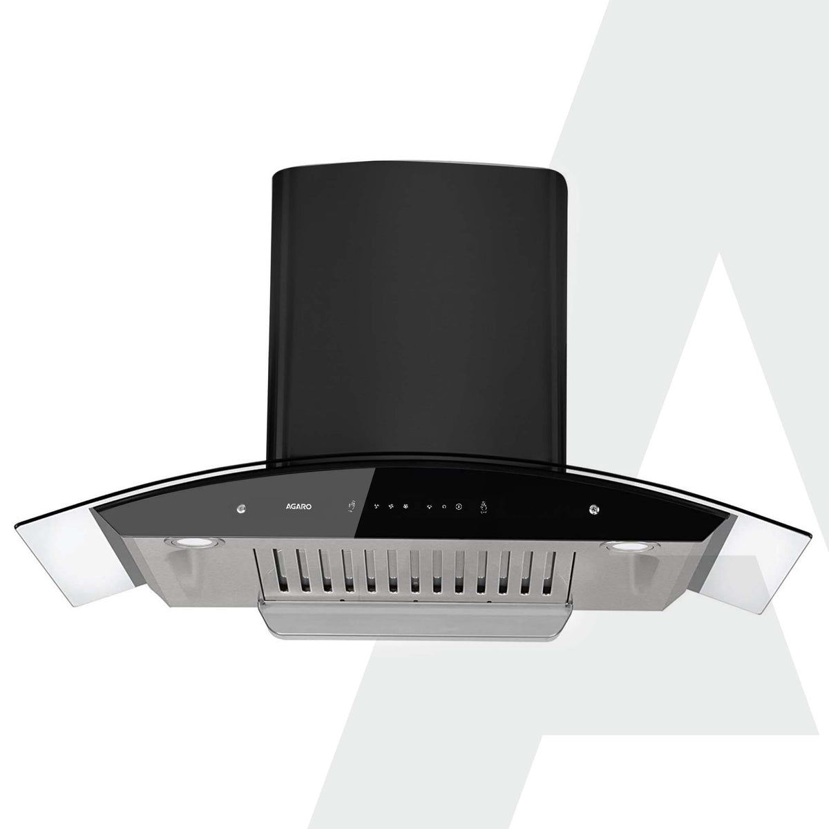 AGARO Grand Kitchen Chimney 90 cm 1200 m3/hr Auto-Clean curved glass Kitchen Hood, SS Baffle Filter, Touch and Motion Sensor Control and Digital Display, Black
