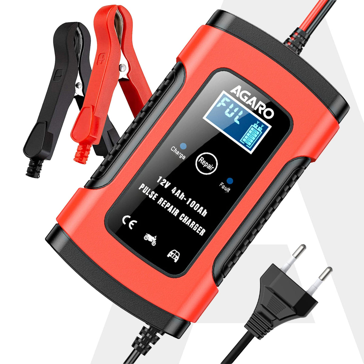 Car Battery Charger, 12V, 5A, Fully Automatic, Smart Car & Bike Battery Charger & Maintainer, Pulse Repair, LCD Display, Temperature Control, for AGM, Gel, Calcium & Wet Lead-Acid Batteries
