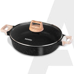 Imperial Granite Non Stick Kadhai with Glass Lid, 3.8L / 28cm,Kadai , Deep Frying Pan, Biryani Pot, Cast Aluminium Body, Gas & Induction Compatible, Dark Grey