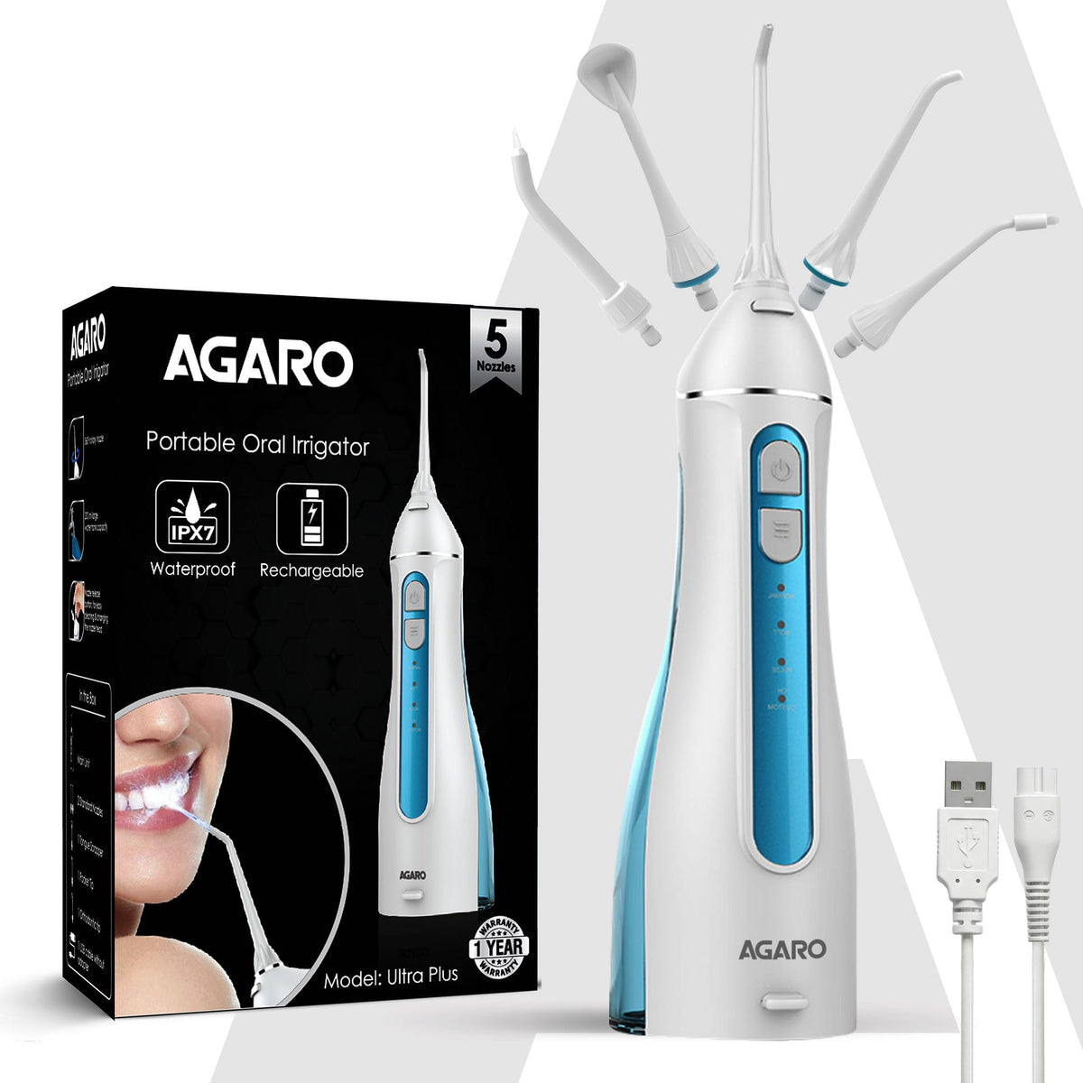 Ultra Plus Portable Dental Flosser for teeth, 5 Nozzles, Portable,Cordless & Rechargeable,4 Cleaning Modes,IPX7 Waterproof with 200ml Watertank, Flossing at Home & Travel,Oral Flosser,Oral Irrigator