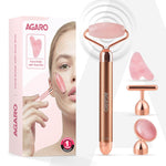 4-In-1 Electric Rose Quartz Face Roller with Gua Sha, Facial Roller Kit for Face, Eye, Neck, Anti-Aging Facial Massager for Anti-Wrinkles, Skin Firming and Lifting (Rose Gold)
