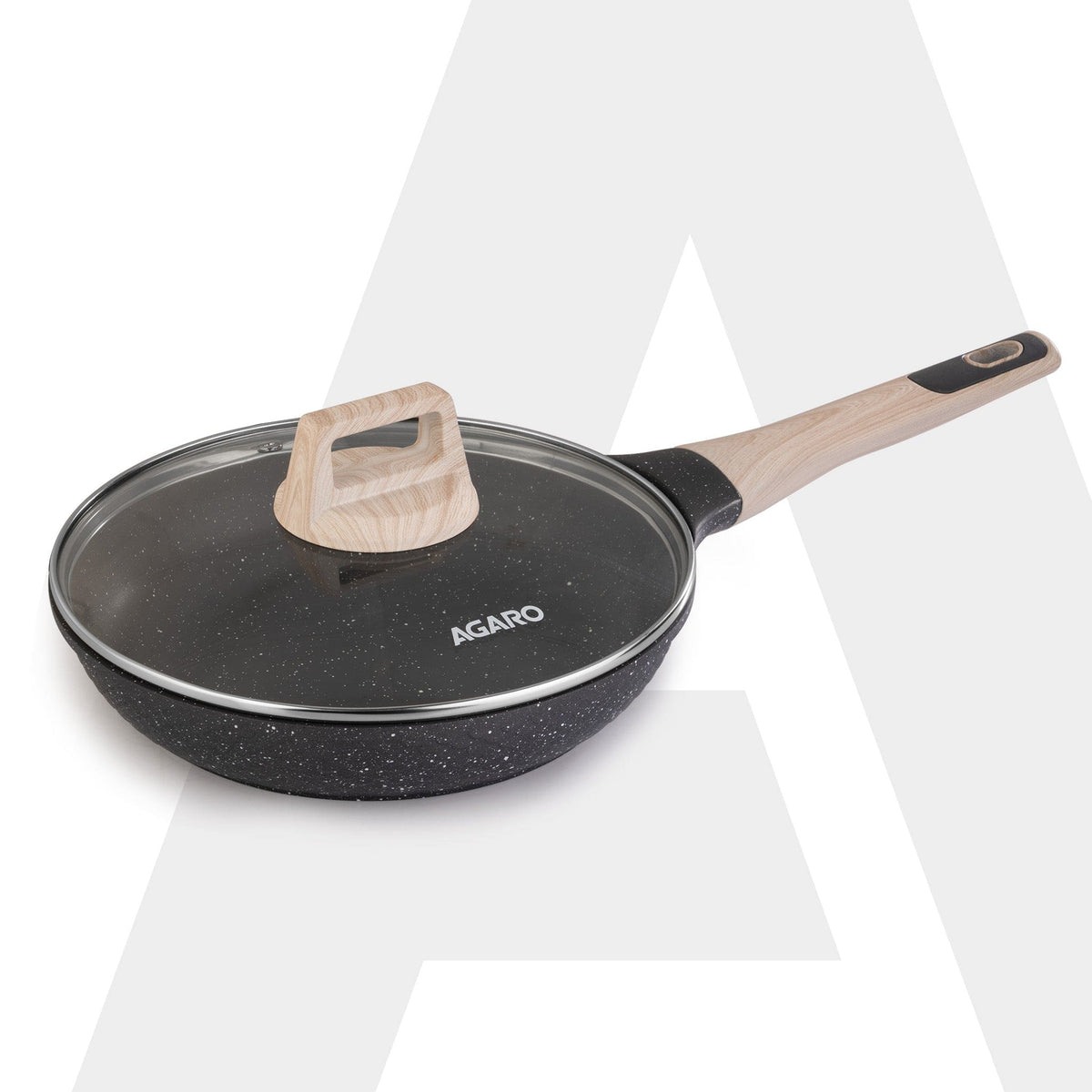 Imperial Granite Non Stick Fry Pan with Glass Lid, 3L / 28cm, Cast Aluminium Body, Omelette Egg Pan, Fish Fry Pan, Gas & Induction Compatible, Dark Grey