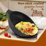 Imperial Granite Non Stick Fry Pan with Glass Lid, 3L / 28cm, Cast Aluminium Body, Omelette Egg Pan, Fish Fry Pan, Gas & Induction Compatible, Dark Grey