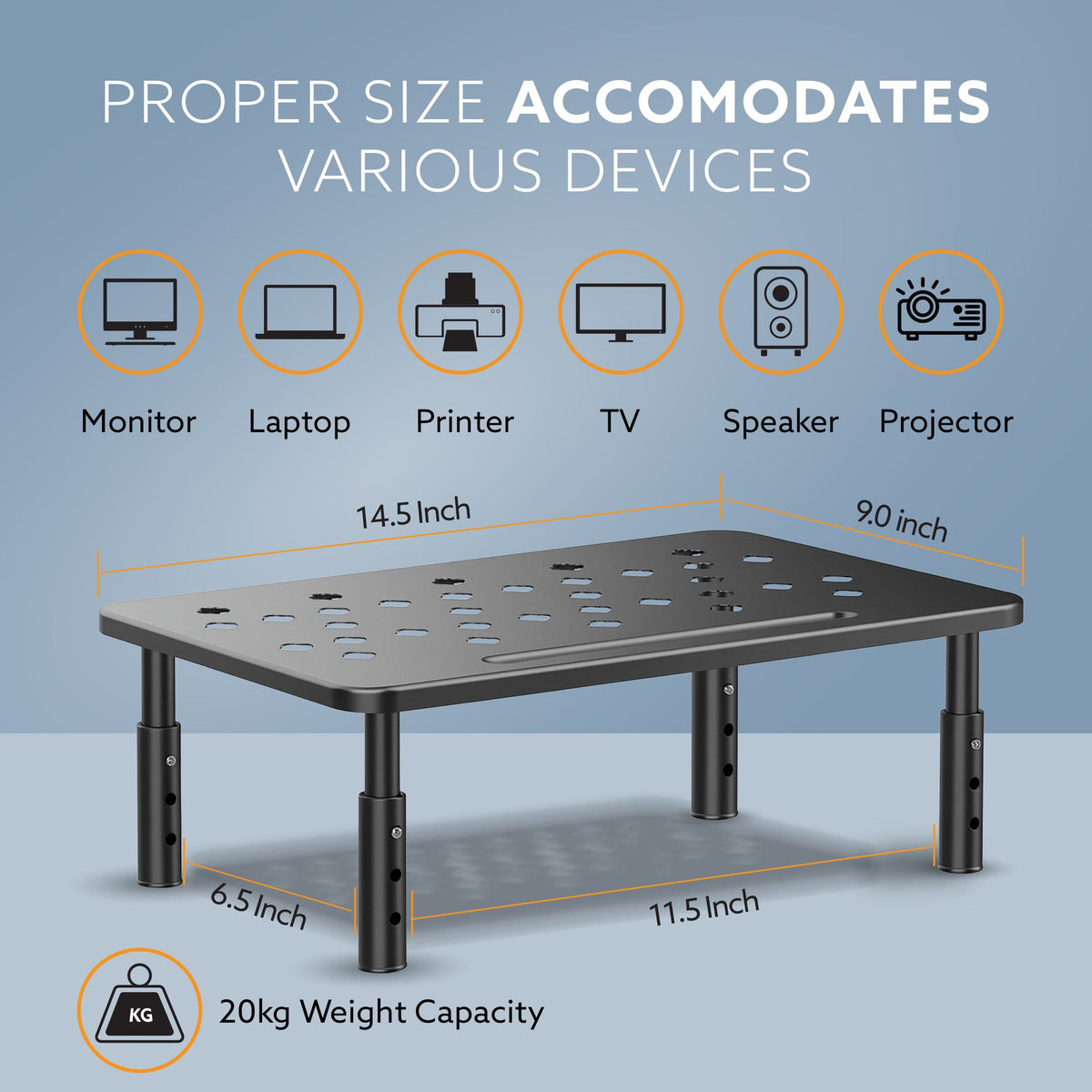 Monitor Stand for Desk, Laptop Stand & PC Riser, 3-Level Height Adjustable, Compatible with 24”, 27”, 29” & 32” Monitors, Laptop, CPU, Printer, Heavy-Duty Steel with Anti-Skid Pads, Black