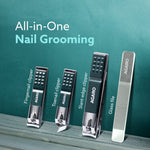 4-in-1 Nail Clipper Set – Manicure & Pedicure Kit with Fingernail & Toenail Clippers, Premium Glass Nail File, Ergonomic Non-Slip Grip, Travel Case for Men & Women (Dark Green)