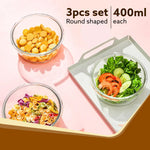 Elite Lunch Box, Set  of 3 With Lunch Bag, Round Shaped, Borosilicate Glass, Leakproof & Airtight Locking Lids, Microwave & Freezer Safe,  Office Lunch Box Set, Transparent, Set of 3 ƒ?? 400ml+400ml +400ml