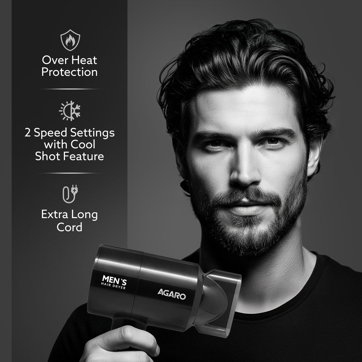 Hair Dryer for Men, 1200 Watts, 2 Heat Speed and Cool Mode, Foldable (Compact in Size), Black