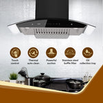 AGARO Grand Kitchen Chimney 90 cm 1200 m3/hr Auto-Clean curved glass Kitchen Hood, SS Baffle Filter, Touch and Motion Sensor Control and Digital Display, Black