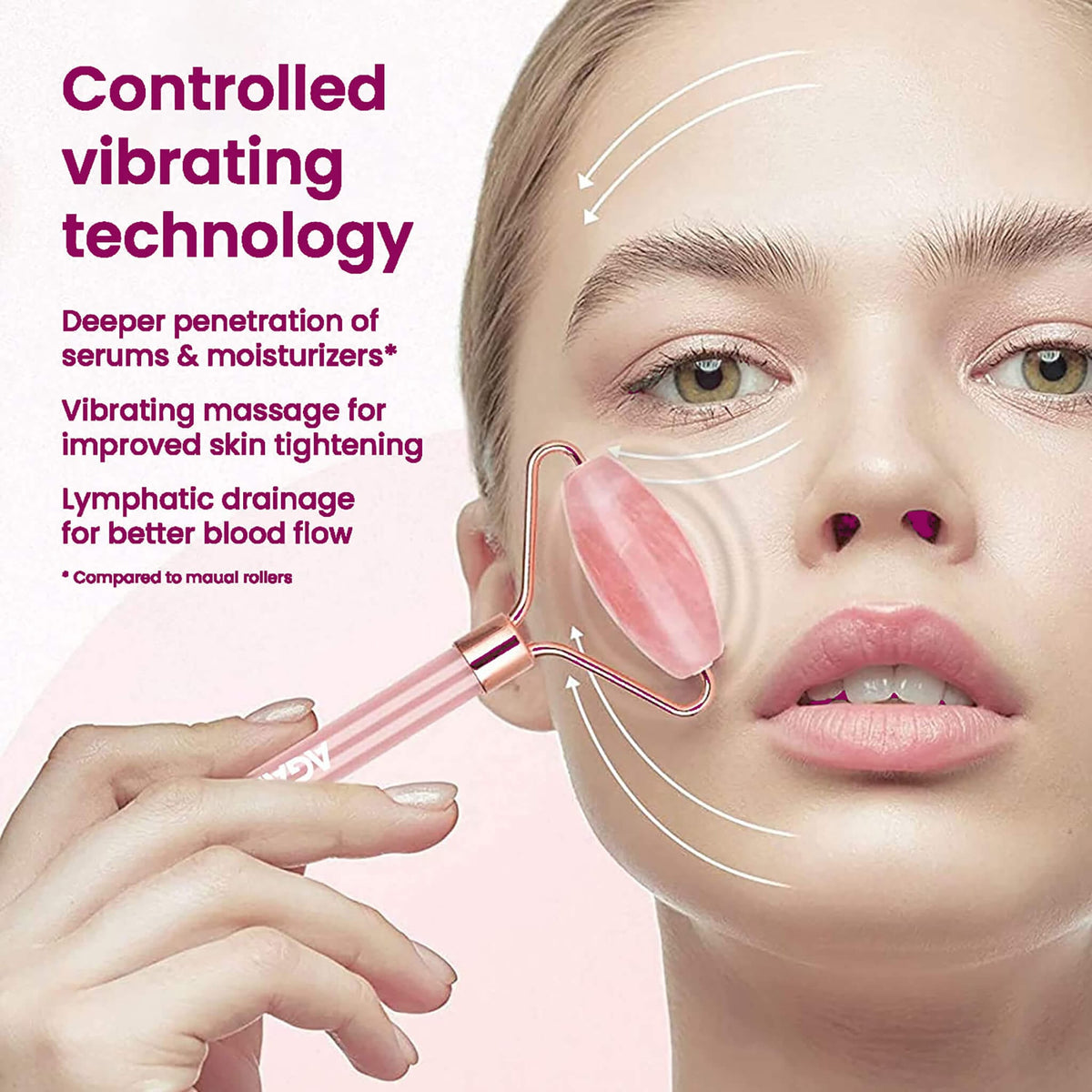 4-In-1 Electric Rose Quartz Face Roller with Gua Sha, Facial Roller Kit for Face, Eye, Neck, Anti-Aging Facial Massager for Anti-Wrinkles, Skin Firming and Lifting (Rose Gold)