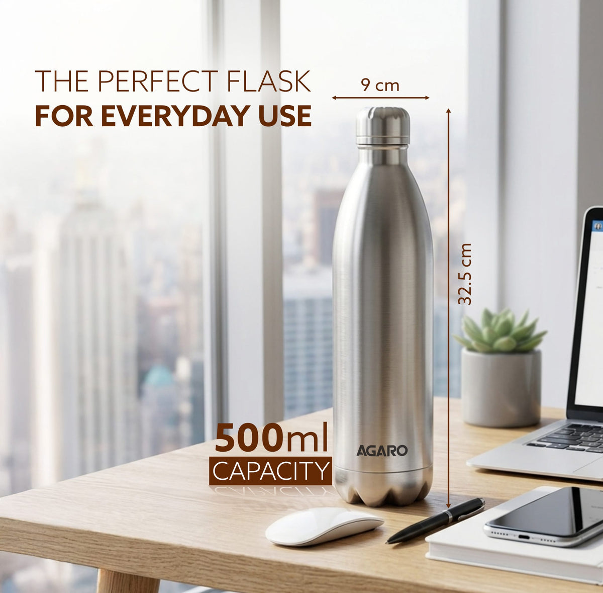 Royal Stainless Steel Flask, 500ml, Up to 24 Hrs Hot & Cold, ISI Certified, Triple Wall Vacuum Insulated, Leak-Proof, BPA & Rust Free, 1 Year Warranty, for Travel, Office & Outdoor Use