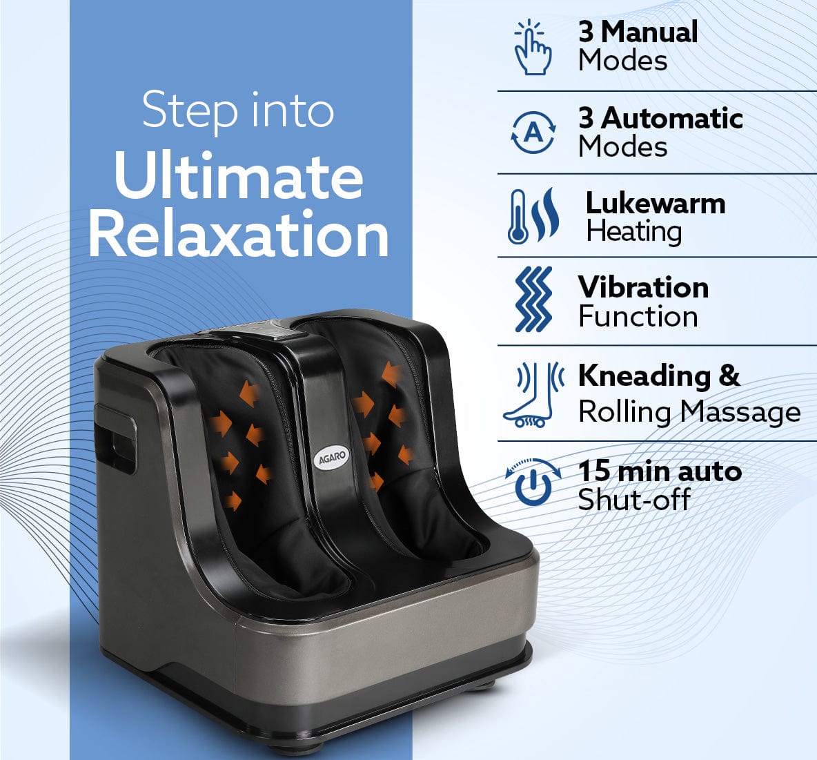 Rejoice Foot, Calf and Leg Massager with Lukewarm Heating and Vibration, 80W, 4 Motors, Rolling & Kneading Functions for Pain Relief & Improving Blood Circulation (Grey)