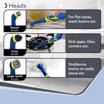 Regal Cleaning Brush for Household, Toilet, Kitchen, Bathroom Cleaning, High Speed Oscillating Technology, Long Handle, 3 Heads for Scrubbing / Removing stain, Dirt, Cordless, Blue & Yellow