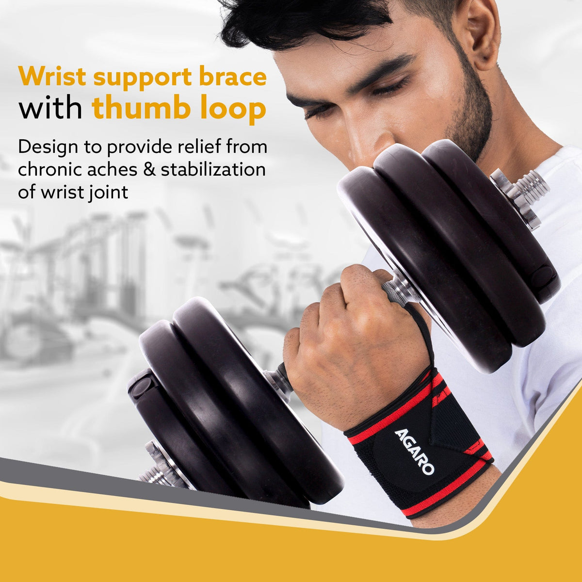 Wrist Support with Thumb Loop Straps, for Gym, Fitness & Weightlifting, Made of Velcro & Elastic Band, for Men & Women, Set of 2, Universal Size ( Black & Red )