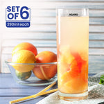 Elegant 290 ml Glasses Set of 6, Transparent Drinking Water Glass Set, Glass Tumbler for Water, Cold Drink, Juice, Dishwasher Safe, for Daily Use & Gifting