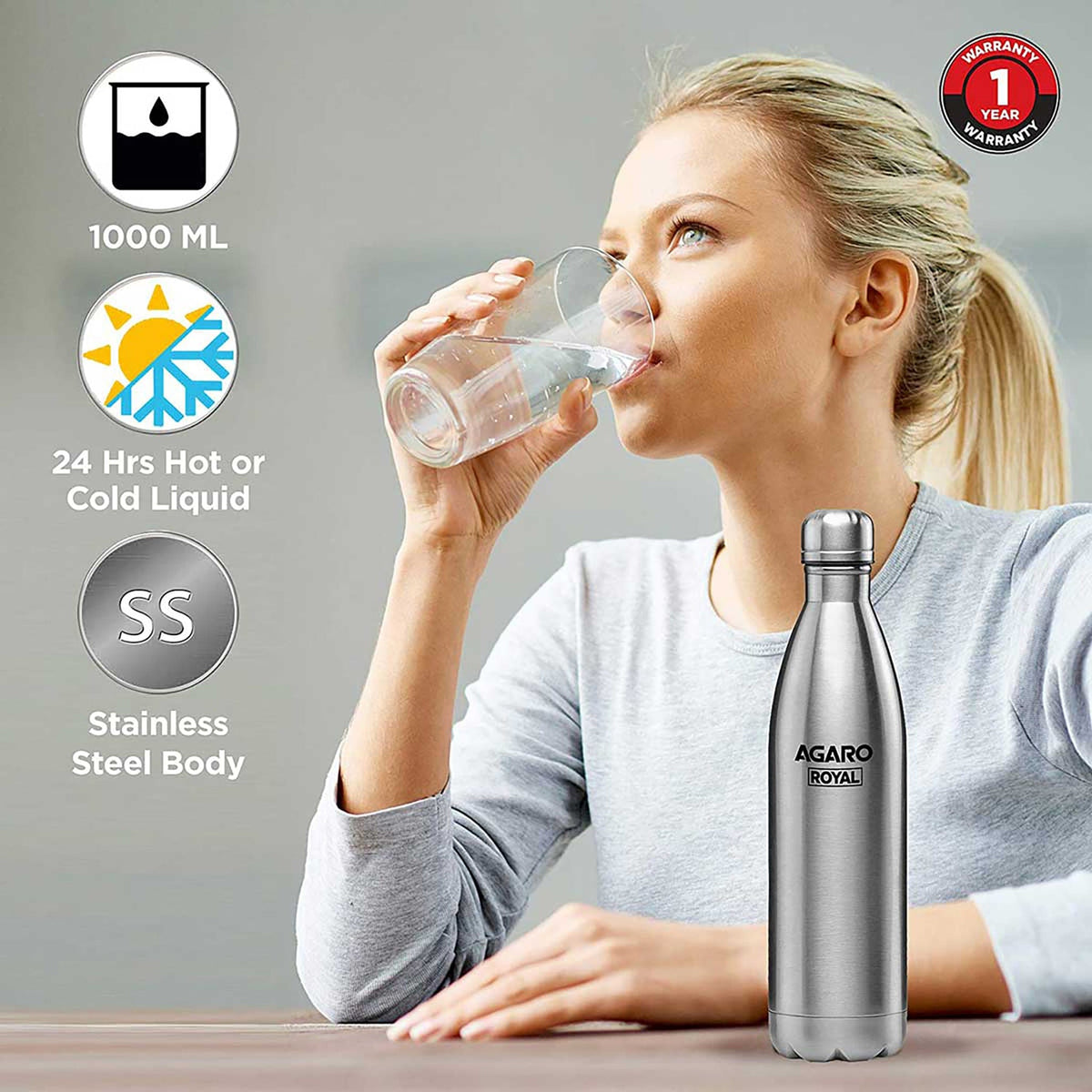 Royal Stainless Steel Flask, 500ml, Grey