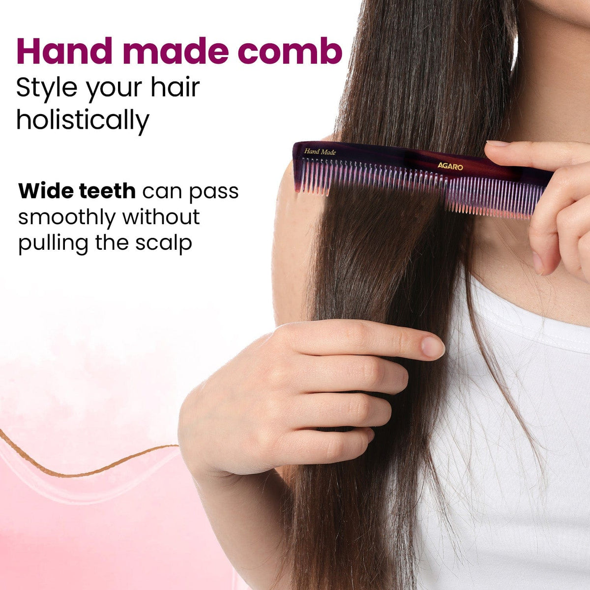 AGARO Hand Made Cellulose Acetate Comb HMC75, All Fine Tooth Dressing Comb, Smooth Rounded Teeth, Hair Styling, Hair Brushing, Hair Dressing, Brown