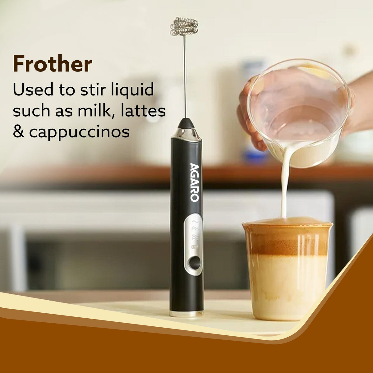 Royal Milk Frother, 3-Speed Electric Frother for Coffee with Whisk and Frother, Frother Mixer, Stand-up Design, for Cream (Whisk Milk frother), Rechargeable, Stainless Steel