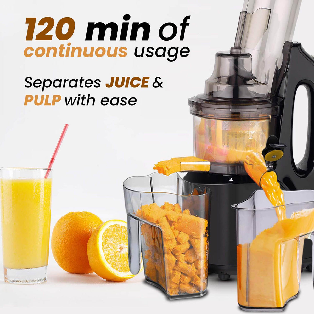 Royal Slow Juicer - Black | Best Cold press Slow juicer with 2 Jars, 3 Strainers