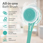 Electric Bath Brush – USB Rechargeable, IPX6 Waterproof | 5 Brush Heads, 3 Cleaning Modes, 360° Rotatable Electric Shower Brush with 14.5” Long Handle