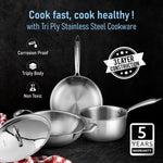 Regency Triply Cookware Set of 3, 24 cm Kadai with Stainless Steel Lid, 22 cm Frying Pan & 16 cm Saucepan