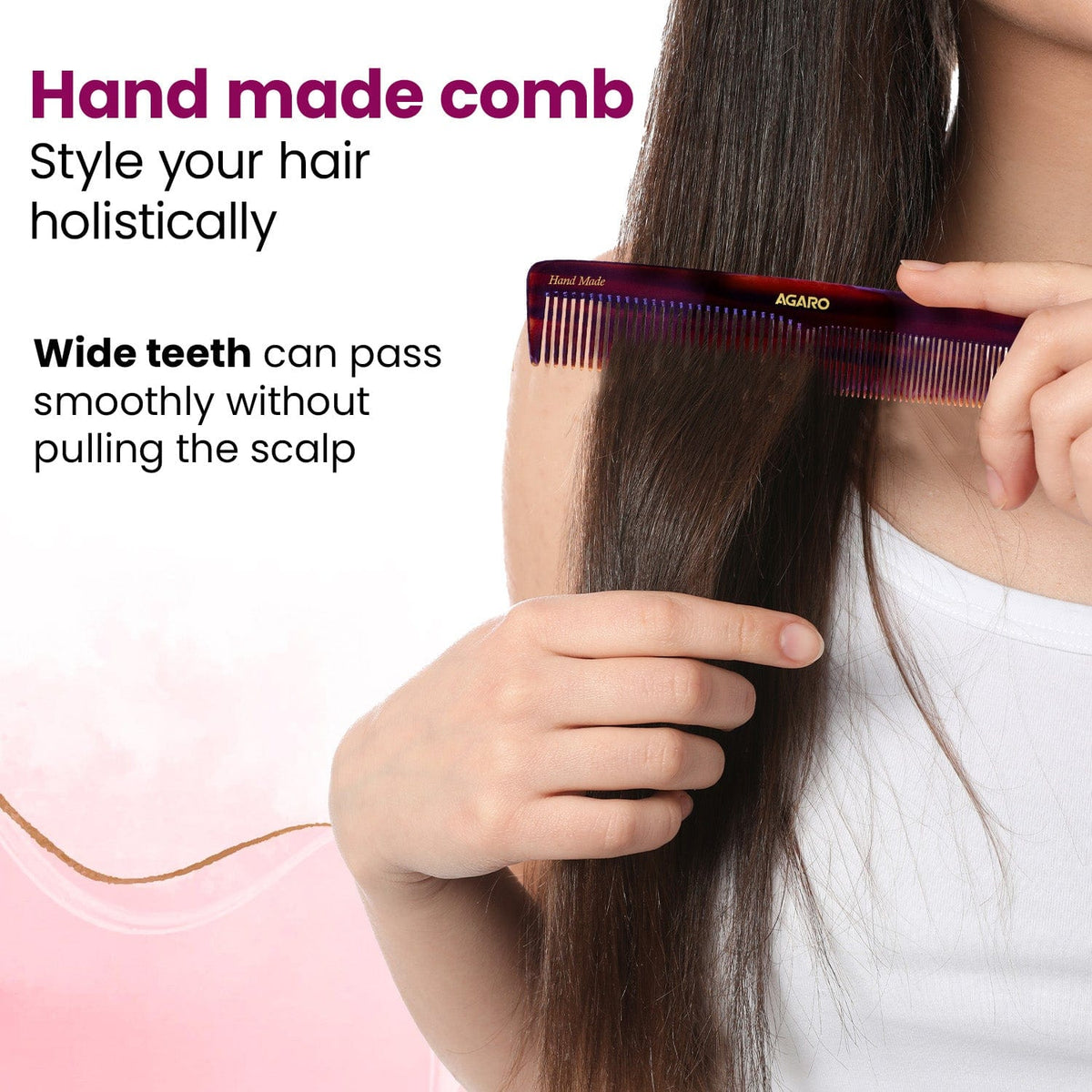 AGARO Hand Made Cellulose Acetate Comb HMC78, All Fine Tooth Dressing Comb, Smooth Rounded Teeth, Hair Styling, Hair Brushing, Hair Dressing, Brown