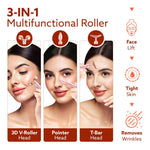 3-In-1 Face Roller, 3D V-Roller Head, Pointer Head, Facial Roller Kit for Face, Eye, Neck, Jade Roller, Anti-Aging Facial Massager for Anti-Wrinkle, (Rose Gold)