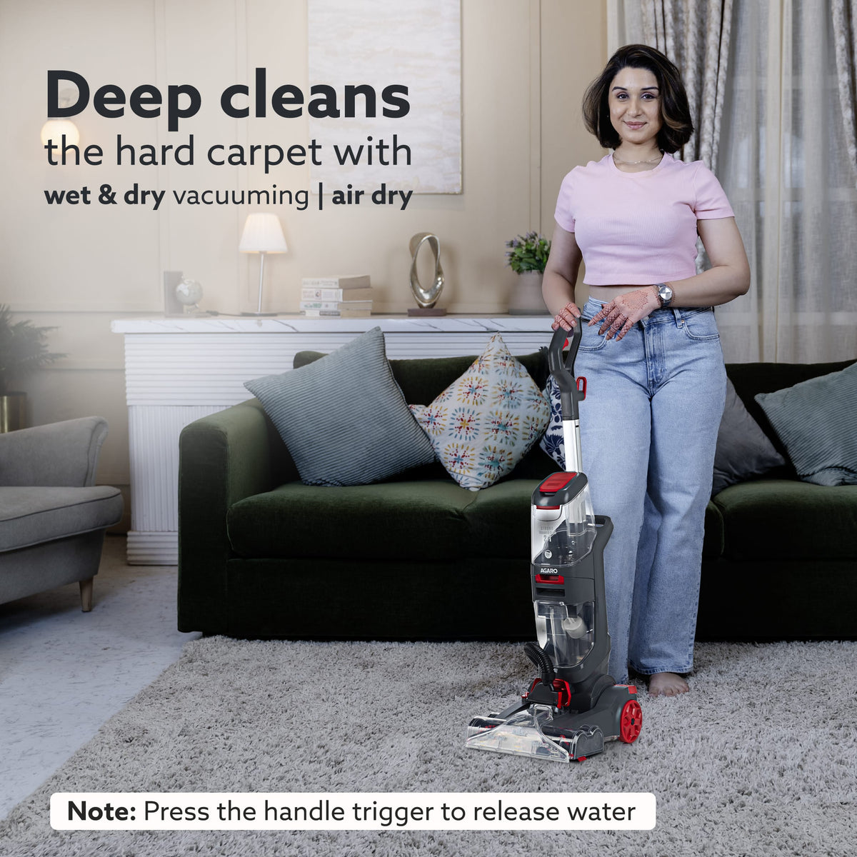 Elite Upright Wet & Dry Carpet Cleaner, 800W, 13.5 kPa Suction Pressure, 2 in 1 Handheld Carpet Spot Cleaner Machine, Dual Rolling Brush, Upholstery Cleaner, Carpet Washer for Spills & Stains