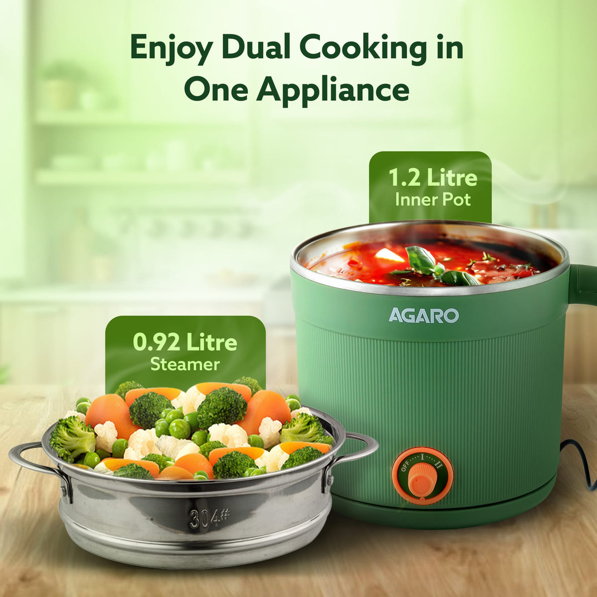 Regency Multi Cook Kettle With Steamer - 1.2 Litres - Sea Green