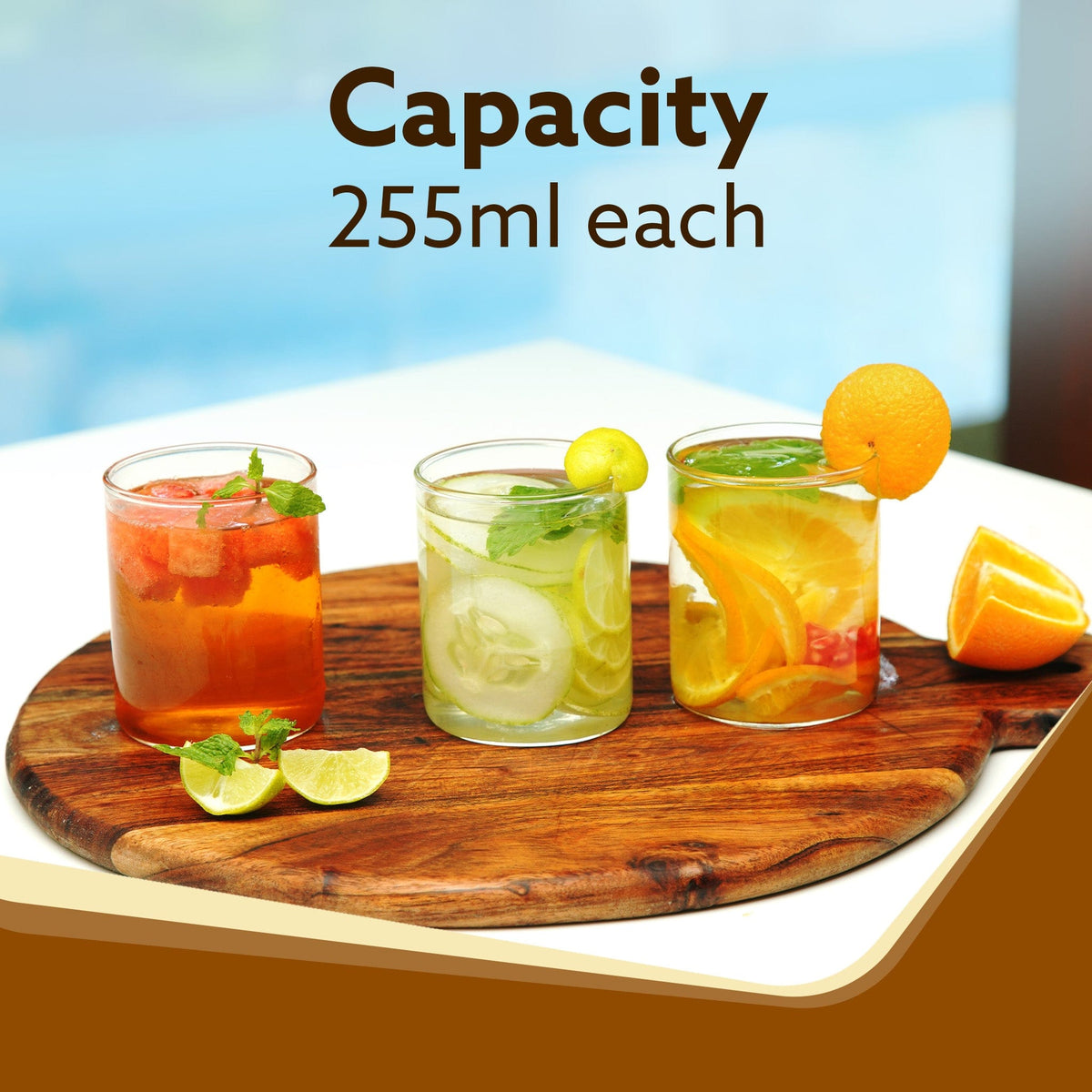 Elite Borosilicate Glass Tumbler, Serves Water, Cold Drinks, Juice, Milk, Pack of 6, 255 ml,  Flame Proof Glasses, Microwave & Dishwasher Safe, Transparent