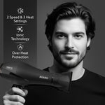 2000W AC Professional Hair Dryer with Comb, Concentrator & Diffuser Nozzles, Hot & Cold Air, 2 Speed & 3 Temperature Settings with Cool Shot, 16A Socket, Hair Dryer & Blower for Men, Black