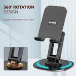 360° Revolving Mobile Stand, Foldable & Sturdy Metal Stand with 360° Rotation, Multiple Height & Angle Adjustments & Anti-Slip pads for Desk, Compatible with Smartphones, Tablets, Kindles & iPad